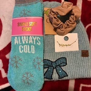Simply Southern Blue Beanie and Socks Set